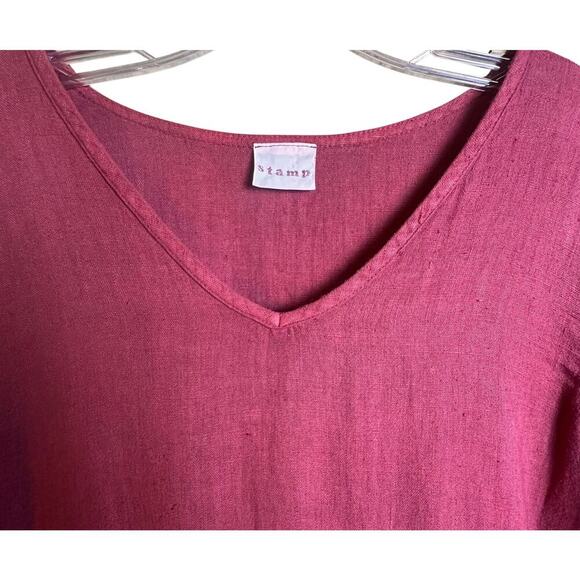 Vtg 90s Y2K Stamp Maxi‎ Dress Long Sleeve Travel Lagenlook Maroon Cottagecore M - Picture 7 of 16